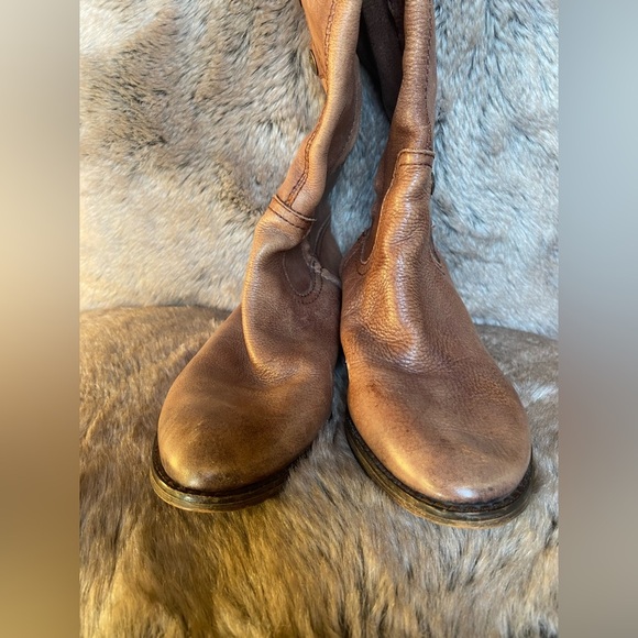 Sam Edelman Leather Pierce Whiskey Almond Toe Pull On Heel Knee Boot Size 6 - Picture 6 of 14